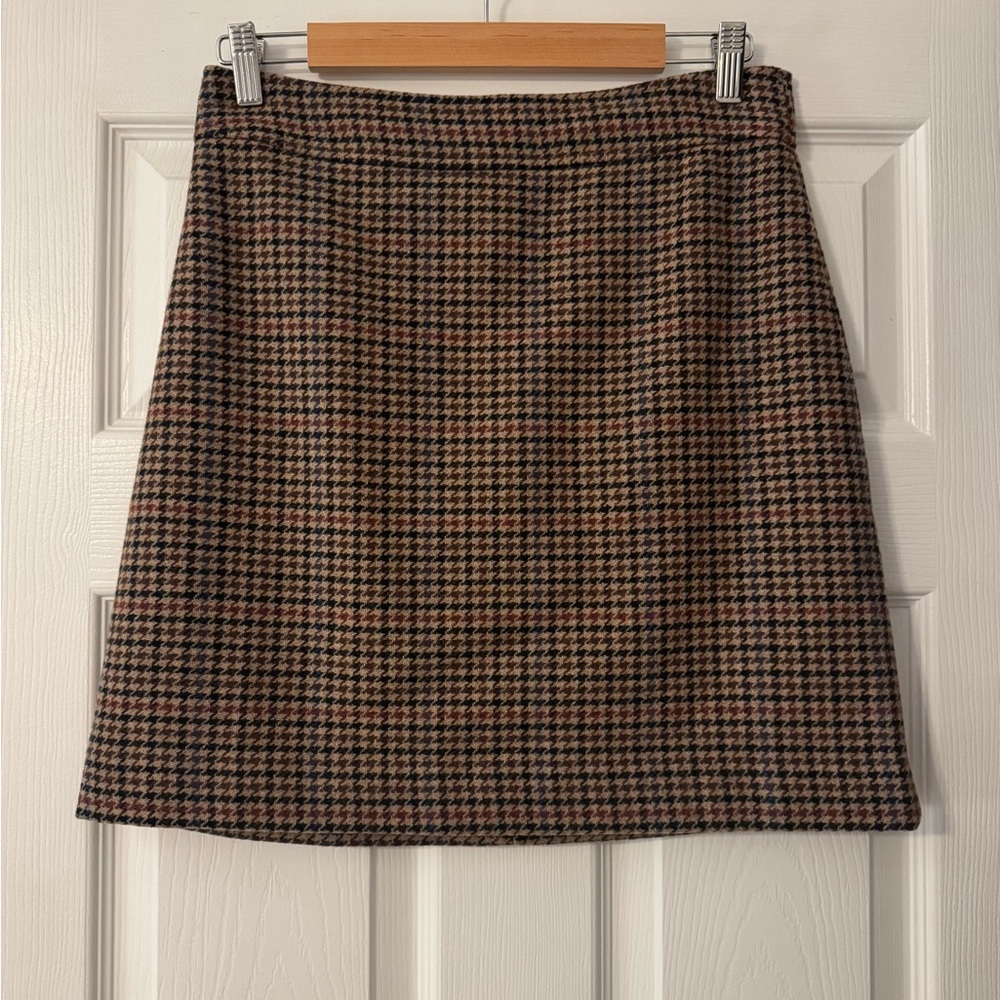 J. Crew Brown Houndstooth A-Line Skirt